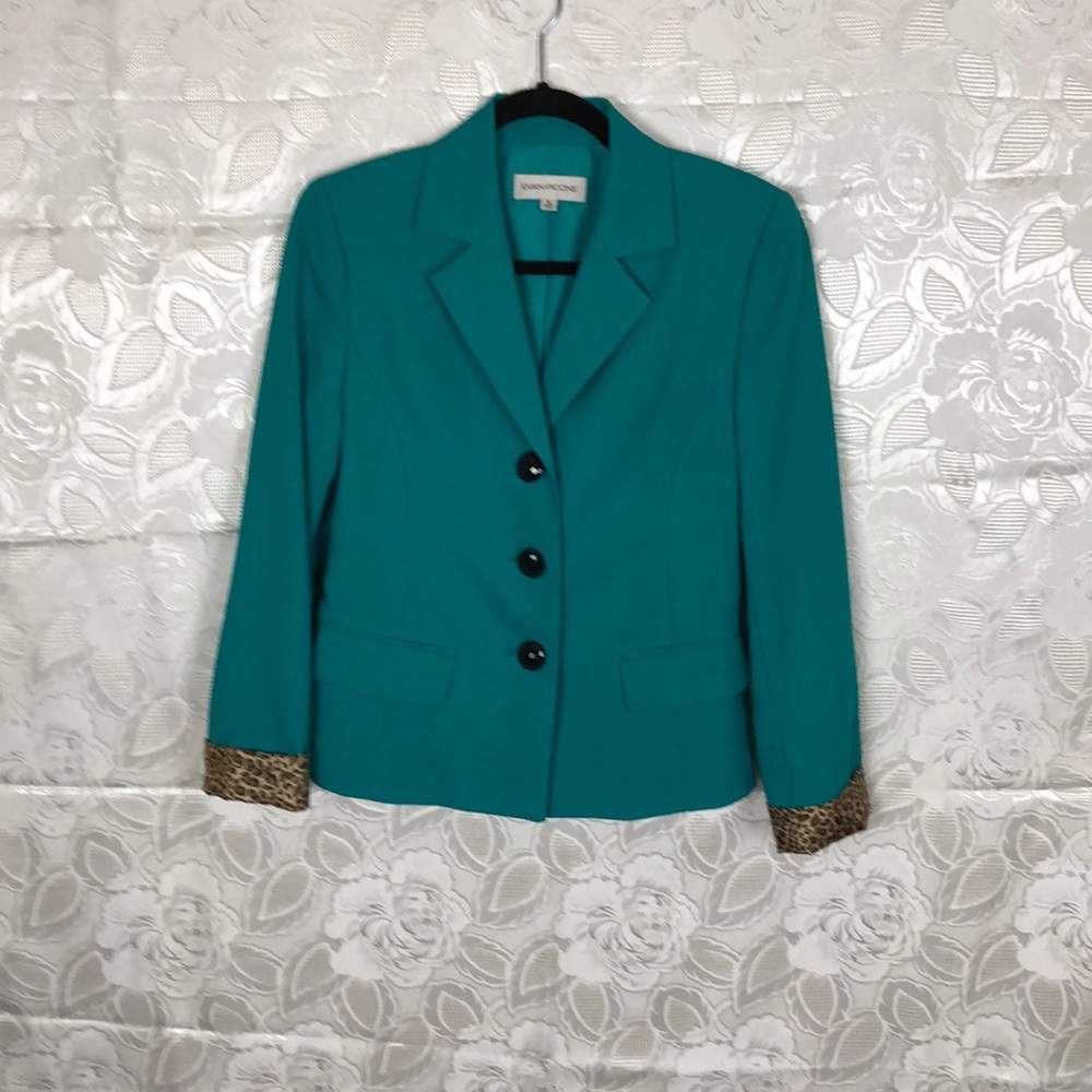 EVAN PICONE Teal Jacket with Leopard Cuffs